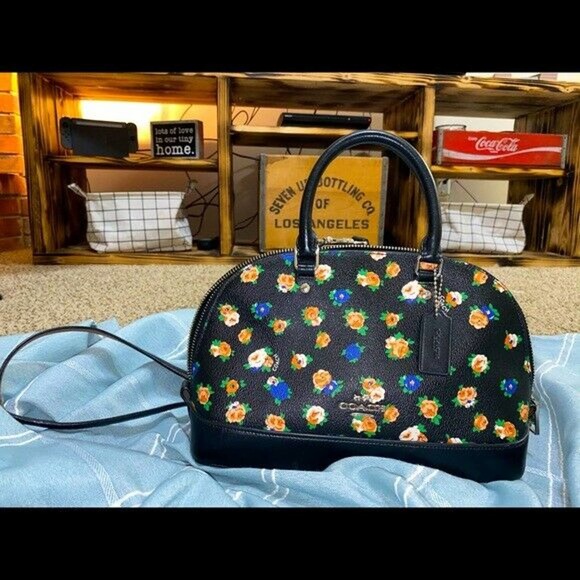 Coach black floral crossbody - Gem Coach Sierra Black Floral Crossbody Bag Purse